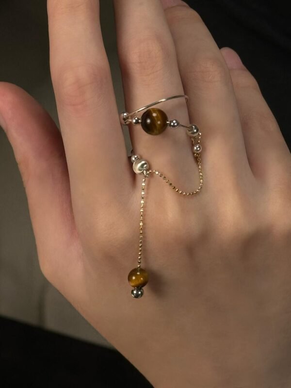 Leo natural gold tiger eye stone open ring
