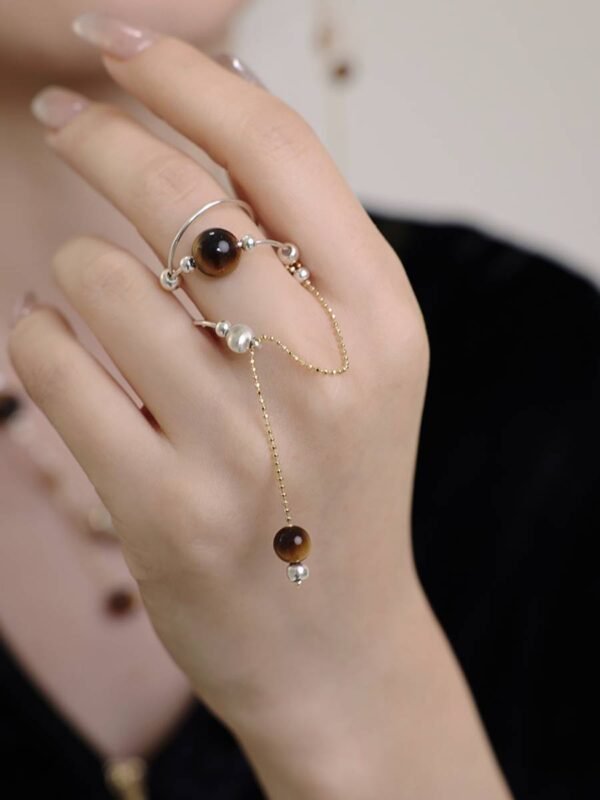 Leo natural gold tiger eye stone open ring