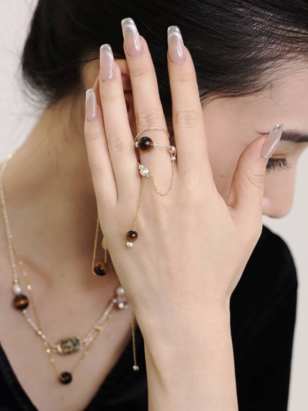 Leo natural gold tiger eye stone open ring
