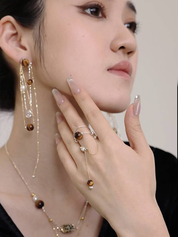 Leo natural gold tiger eye stone open ring